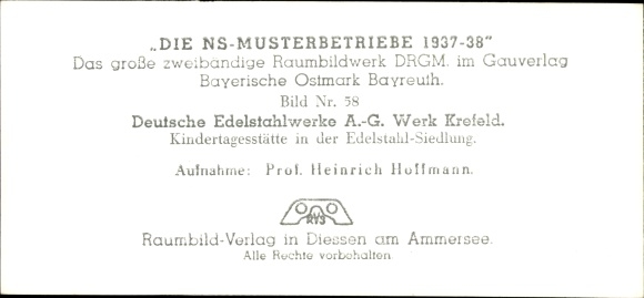 Stereo spatial image &quot;The NS model companies 1937-38&quot; No. 58 Deutsche Edelstahlwerke AG Krefeld plant