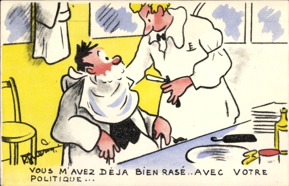 Artist Postcard Raoul Guerin, Man at the Barber