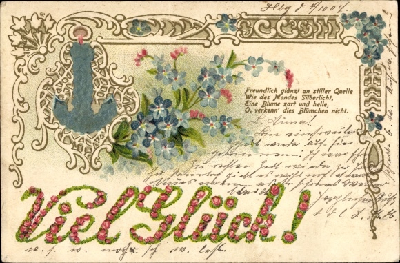 Fabric Chromo-Litho Good luck, forget-me-nots