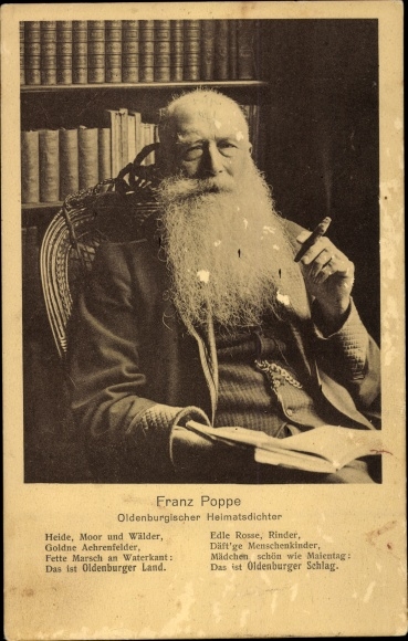 Postcard Franz Poppe, Oldenburg local poet, portrait with a cigar