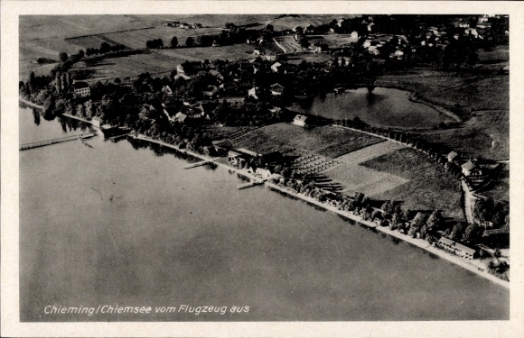 Postcard Chieming am Chiemsee Upper Bavaria, aerial photograph