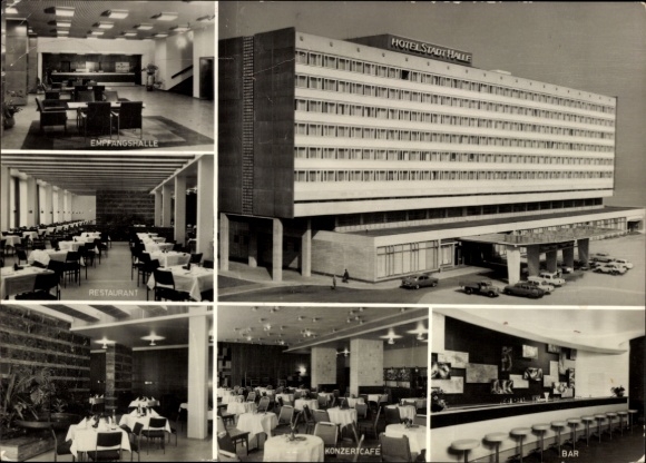 Postcard Halle an der Saale, Interhotel Stadt Halle, Bar, Café, Reception