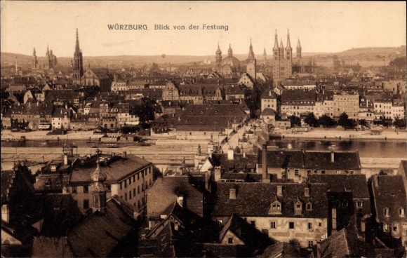 Postcard Würzburg am Main Lower Franconia, view from the fortress, city view,