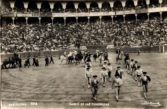 Postcard Barcelona Catalonia Spain, Paseo de las Cuadrillas, bullfight, bullfighters