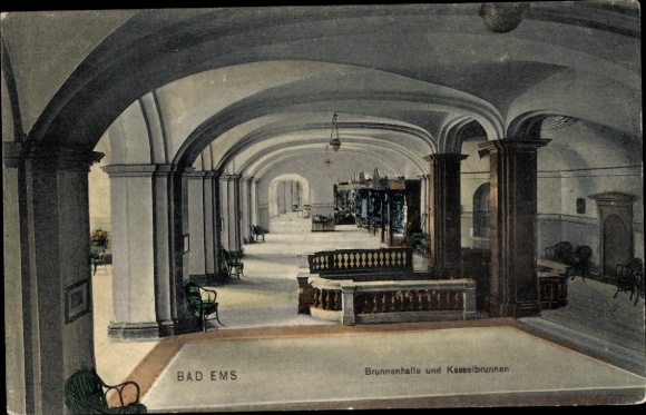 Ak Bad Ems an der Lahn, Brunnenhalle und Kesselbrunnen