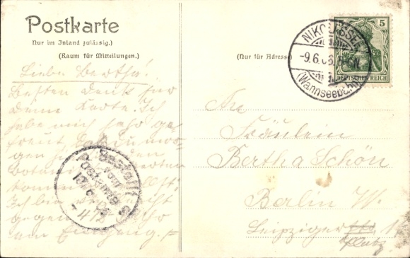 Postcard Berlin Zehlendorf Nikolassee, Post