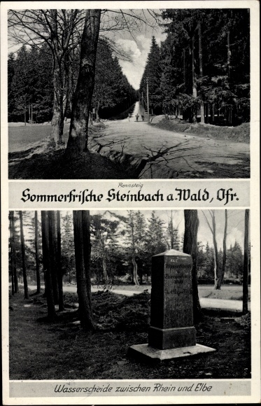 Postcard Steinbach am Wald Oberfranken, Rennsteig, watershed between the Rhine and Elbe