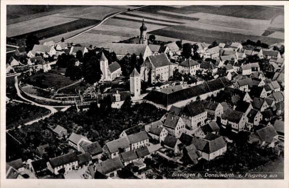 Postcard Bissingen in Swabia Bavaria, aerial photograph