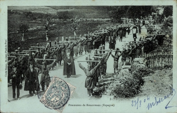 Postcard Roncesvalles Navarra, procession