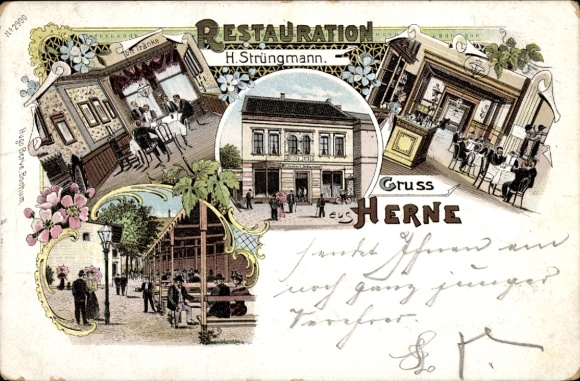 Litho Herne im Ruhrgebiet Westfalen, Restauration, Innenansicht