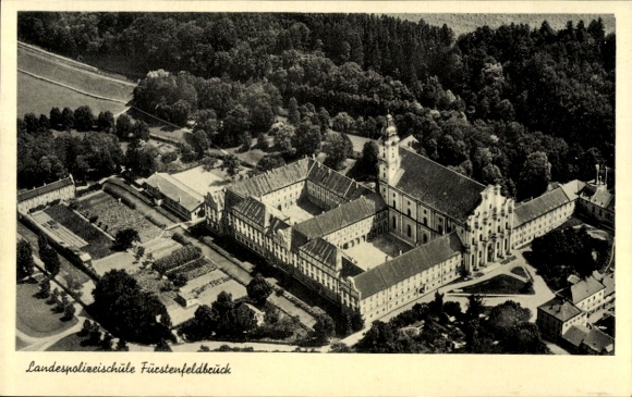 Postcard Fürstenfeldbruck in Upper Bavaria, aerial photograph, state police academy, green trees, architecture