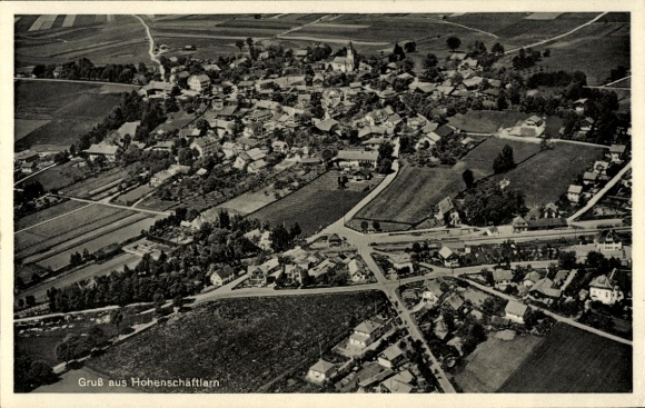Ak Hohenschäftlarn Schäftlarn Opper-Beieren, luchtfoto van de stad, velden, straten, huizen, Gr