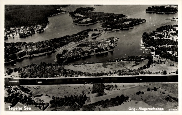 Postcard Berlin Reinickendorf Tegel, aerial photograph, Tegel Lake