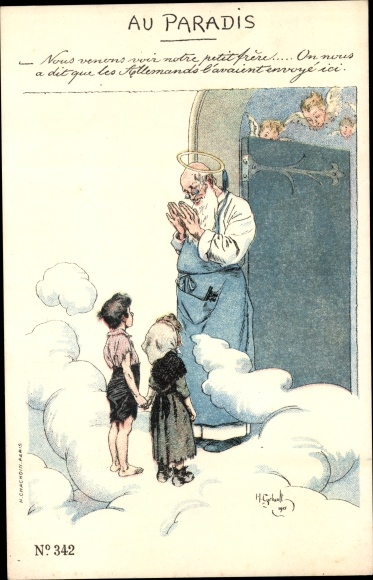 Artist PC Gerbault, H., Au Paradis, two children stand before heaven&#39;s gate, Petrus