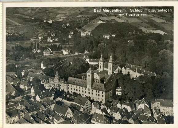 5 PCs in the envelope, In flight over Bad Mergentheim, Verlag Chr. Heller, book and art shop