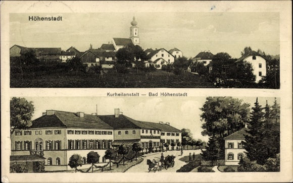 Kunstenaarskaart Höhenstadt Fürstenzell in het district Passau in Neder-Beieren, sanatorium, kerktoren