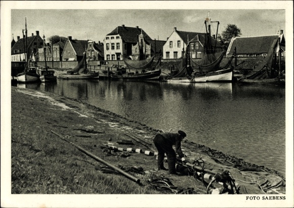 Postcard Greetsiel Krummhörn in Ostfriesland, harbor, fishing boats
