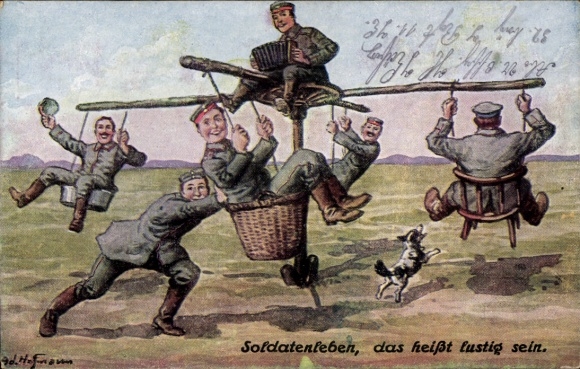 Artist Postcard Hoffmann, Ad., Soldier's life means being funny, Carousel