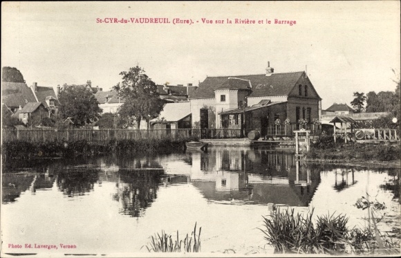 Postcard Saint Cyr du Vaudreuil Eure, View of the River and the Dam