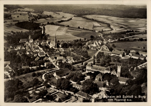 Ak Bödigheim Buchen in het Odenwald Baden, luchtfoto, kasteel, fort