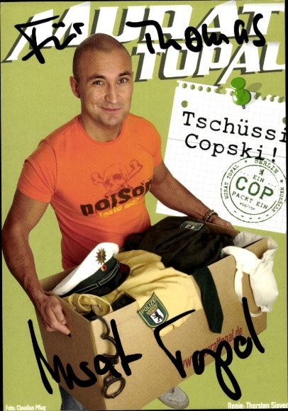 Postcard Comedian Murat Topal, Portrait, Autograph