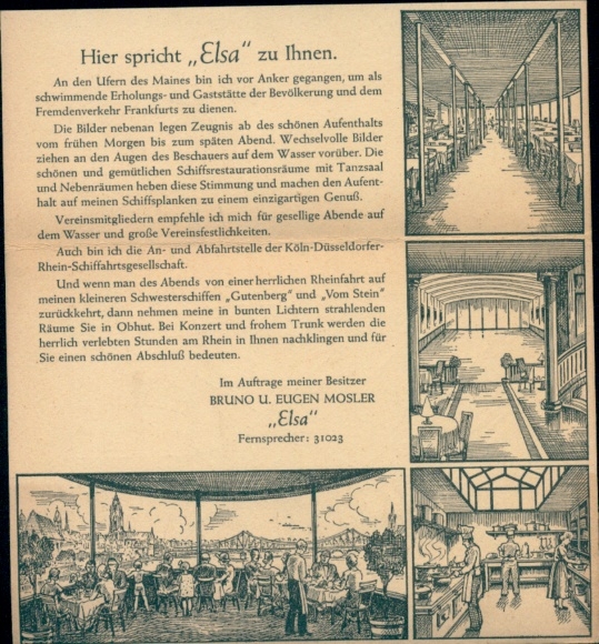 Klapp Postcard Salon steamer Elsa, restaurant ship, guests, kitchen
