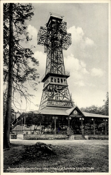 Postcard Stolberg in the Harz Mountains, Josephshöhe, observation tower, 575m height, 200 steps