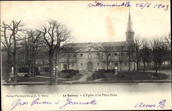 Ak Le Raincy Seine Saint Denis, Kirche, Piece d'eau