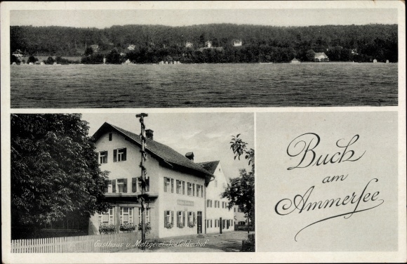 Postcard Buch am Ammersee Inning Oberbayern, inn and butcher Seefelderhof