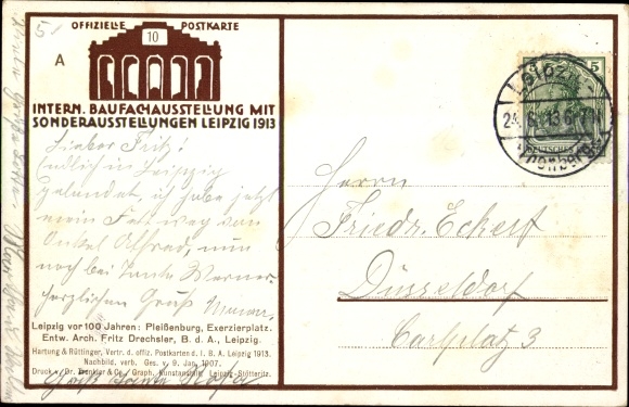 Kunstenaar Ak Dörffel, Leipzig in Saksen, bouwtentoonstelling 1913, Pleissenburg, paradeplaats