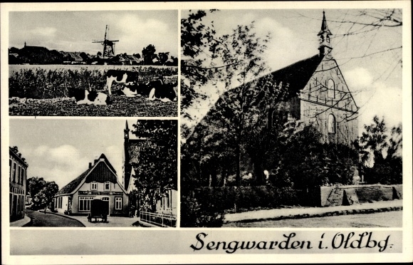 PC Sengwarden Wilhelmshaven in Lower Saxony, church, street section, windmill