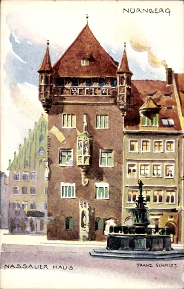 Künstler Ak Schmidt, Franz, Nürnberg in Mittelfranken, Nassauer Haus, Brunnen