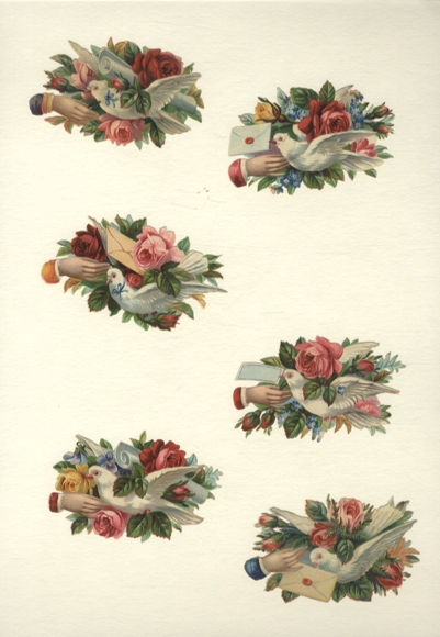 6 wafers hands with roses, white doves, letters, each approx. 5 x 8 cm