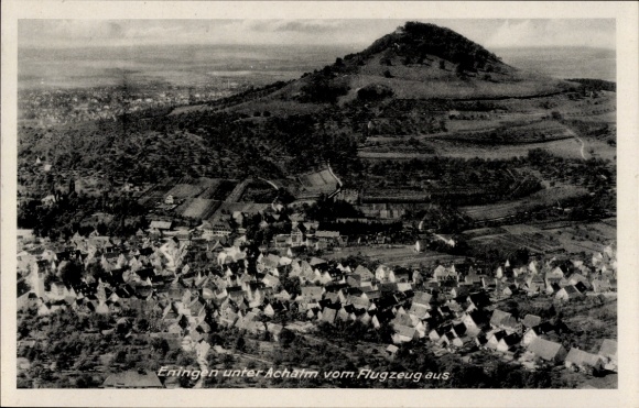 Postcard Eningen unter Achalm am Albtrauf, aerial photograph, Gasthaus zum Rössle
