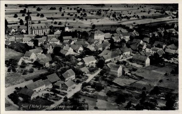Postcard Sien on the Nahe, aerial photograph