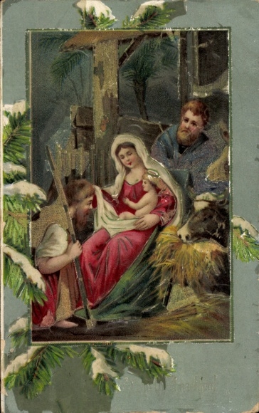 Postcard Dettelbach am Main Lower Franconia, Christmas greeting with an image of the Holy Family.