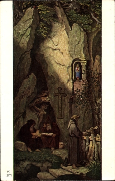 Artist PC Schwind, Moritz von, Three hermits in a rock grotto