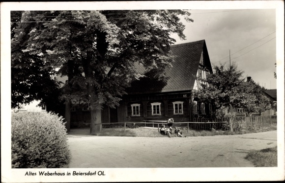 Ansichtkaart Beiersdorf in Oberlausitz, oud wevershuis