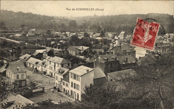 Postcard Cormeilles Eure, view over Cormeilles, many houses, rural surroundings, old