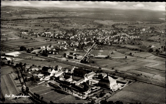 Postcard Bad Mingolsheim Bad Schönborn in Baden, aerial view of rural surroundings,
