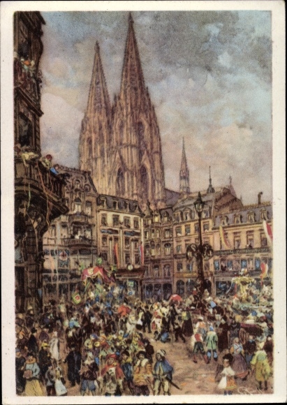 Ganzsachen Künstler Ak Köln am Rhein, Karneval, Festumzug, Dom