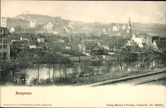 Postcard Lunzenau in Saxony, general view
