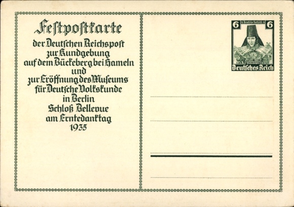 Postal stationery Postcard Hagenohsen, Bückeberg, opening of the Museum of German Folklore, Thanksgiving Day