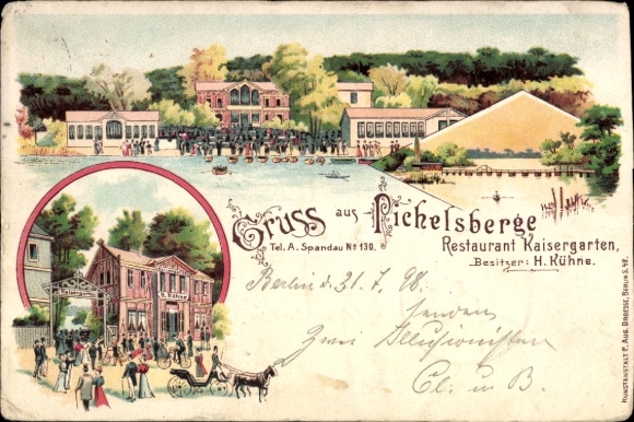 Litho Berlin Charlottenburg Westend Pichelsberg, Restaurant Kaisergarten, Besitzer H. Kühne