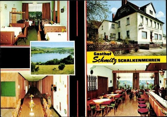 Postcard Schalkenmehren in the Eifel, Gasthof Schmitz, bowling alley