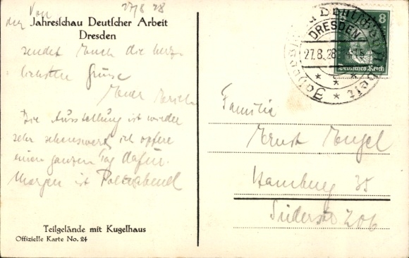 Postcard Dresden, Kugelhaus, Annual Exhibition of German Work, Exhibition Grounds