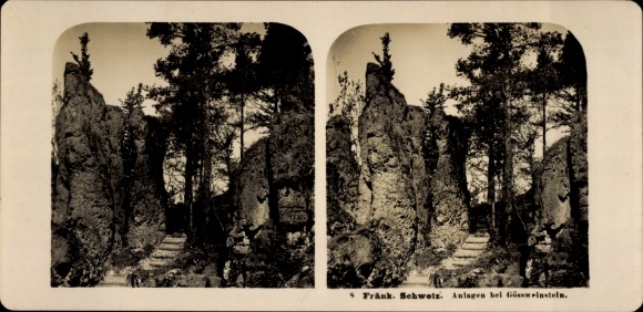 Stereo photo Gößweinstein in Upper Franconia, rocky area, facilities