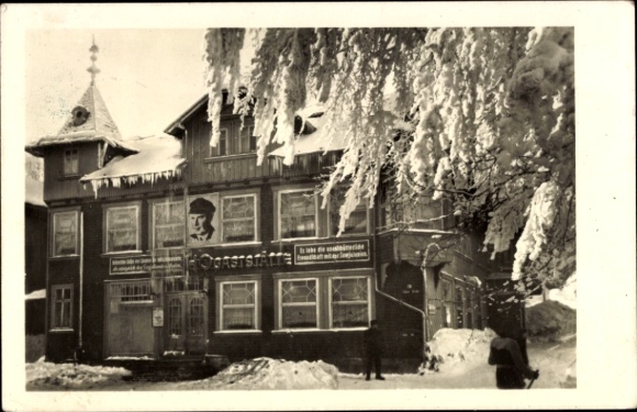 Postcard Oberhof in the Thuringian Forest, HO restaurant in winter