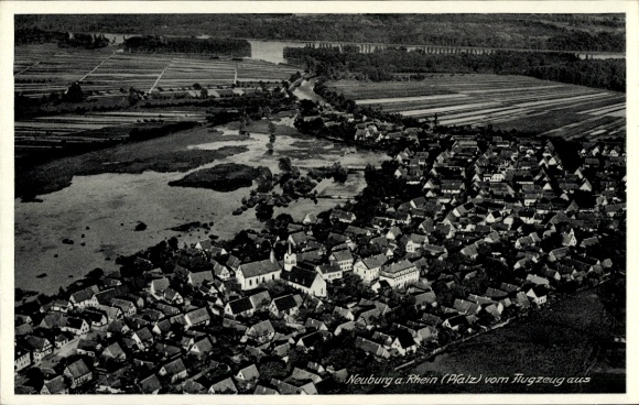 Postcard Neuburg am Rhein Pfalz, aerial photograph