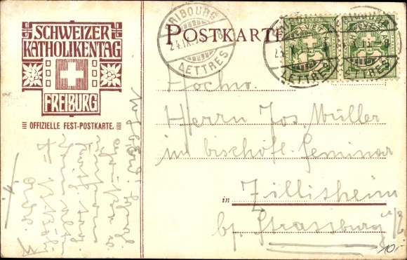 Coat of arms artist PC Friborg Freiburg Stadt Schweiz, Schweizerischer Katholikentag 1906